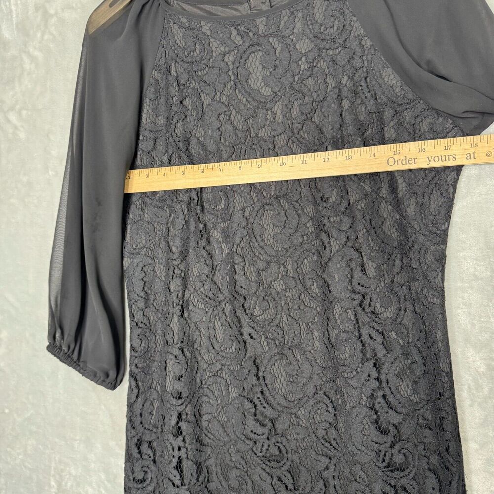 Adrianna Papell Dress Womens 6 Black Lace Shift 3/4 Semi Sheer Sleeve Cocktail - Picture 8 of 11